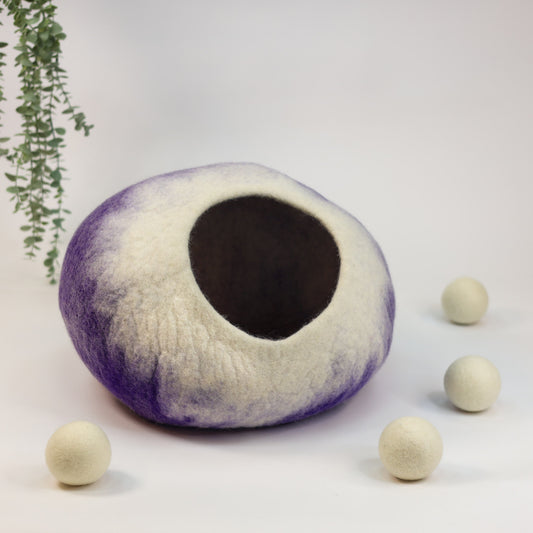 Katzenhöhle lila Filz 100% Wolle fair, ökologisch und schadstoffgeprüft - 8-Natur