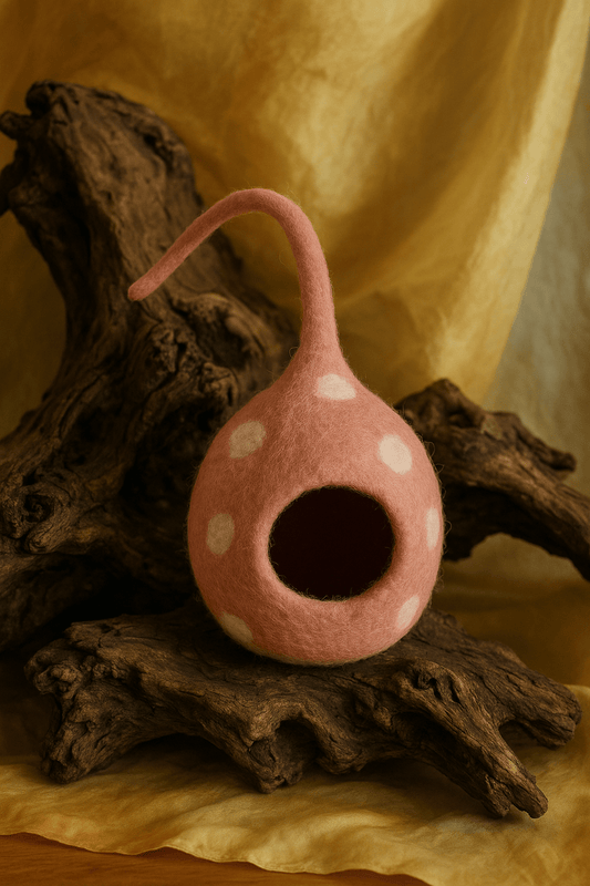 Filzhäuschen mit Zipfel – für Vögel & Wichtel – aus reiner Wolle