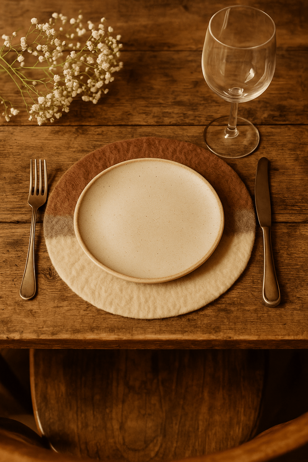 Runde Filzunterlage aus 100 % Wolle – Sandpfad · 2 Größen