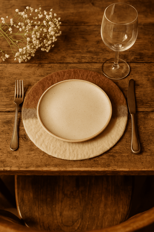 Runde Filzunterlage aus 100 % Wolle – Sandpfad · 2 Größen