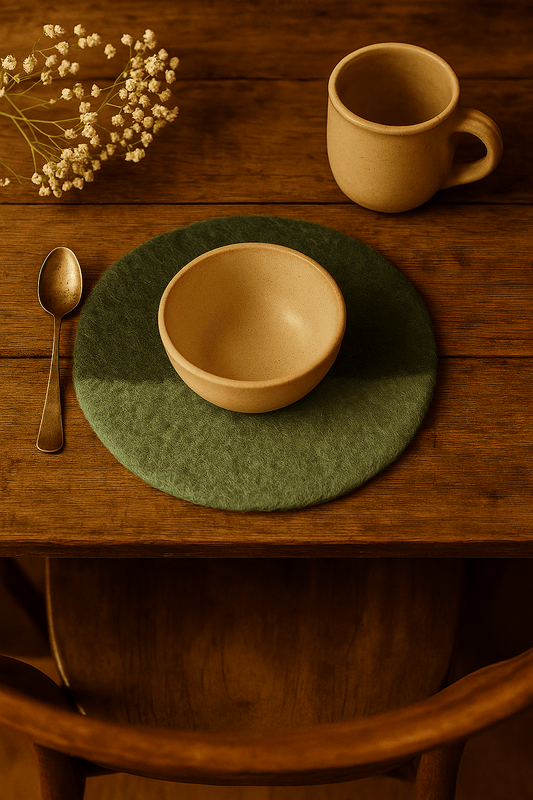 Runde Filzunterlage aus 100 % Wolle – Waldlichtung · 2 Größen