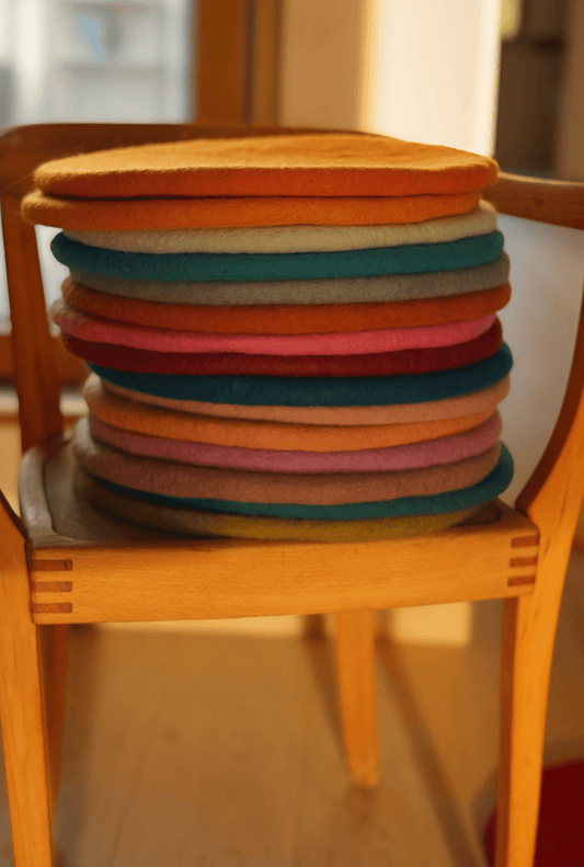Sitzkissen Filz rund ca.35 cm 100% Wolle als Stuhlkissen Farbe 60 knall orange