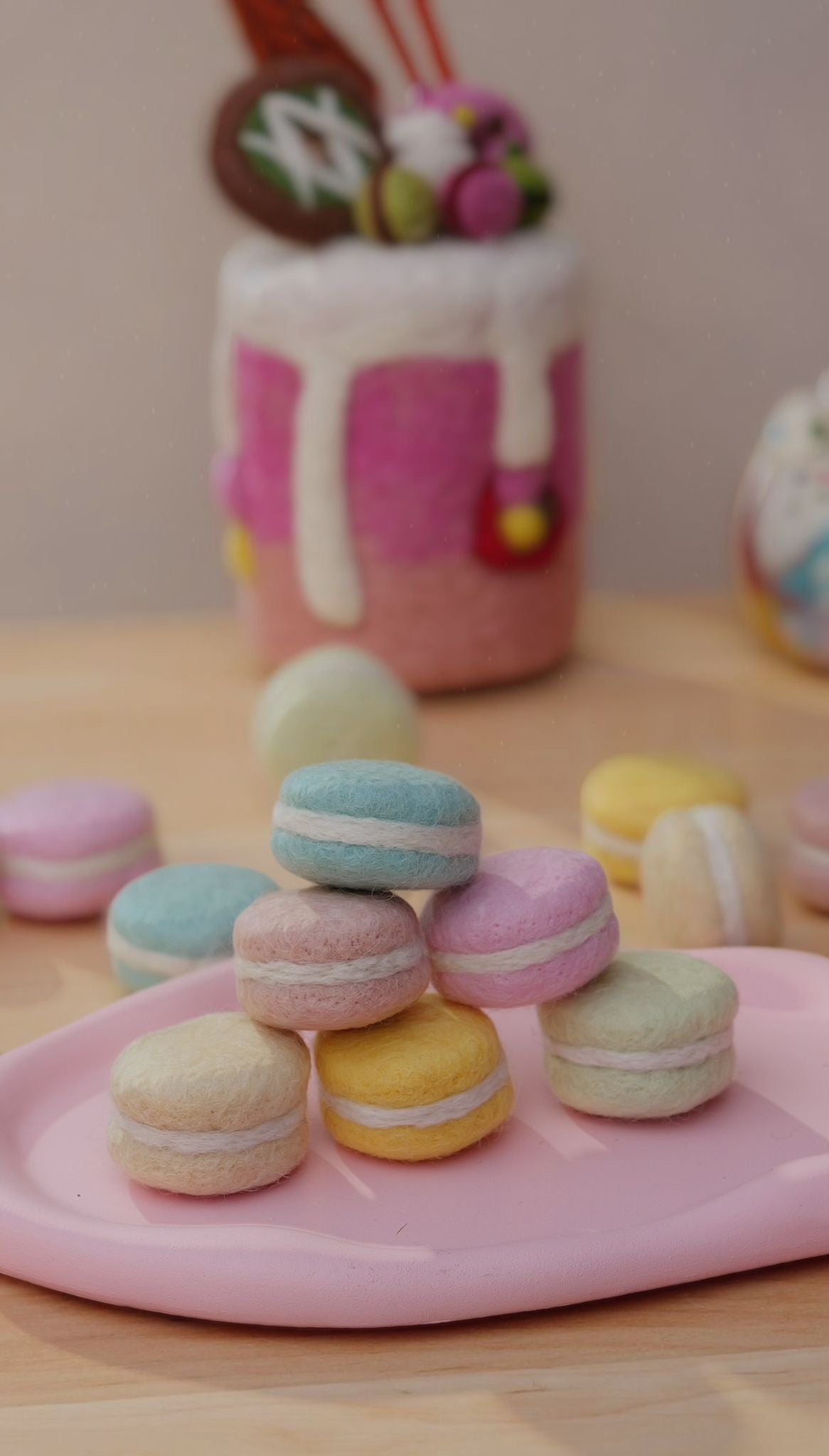 6 Filz-Macarons für den Kinderkaufladen Pastell