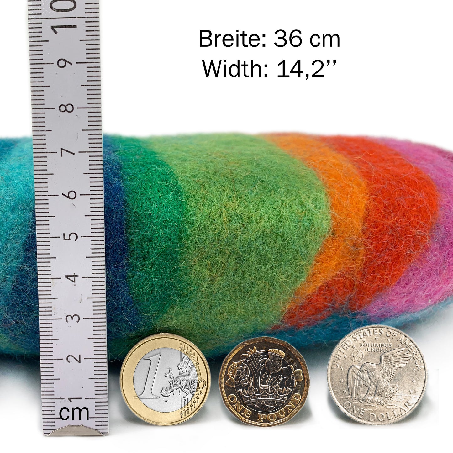 Rundes Stuhlkissen aus 100% reinem Merinofilz in Regenbogen dick Ca. 35 cm Durchmesser für Designerstühle, Bänke und Stühle - 8-Natur