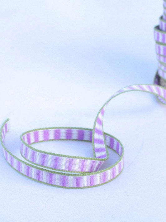 Webband, gestreift weiß, Flieder, rosa, 2 Meter - 8-Natur