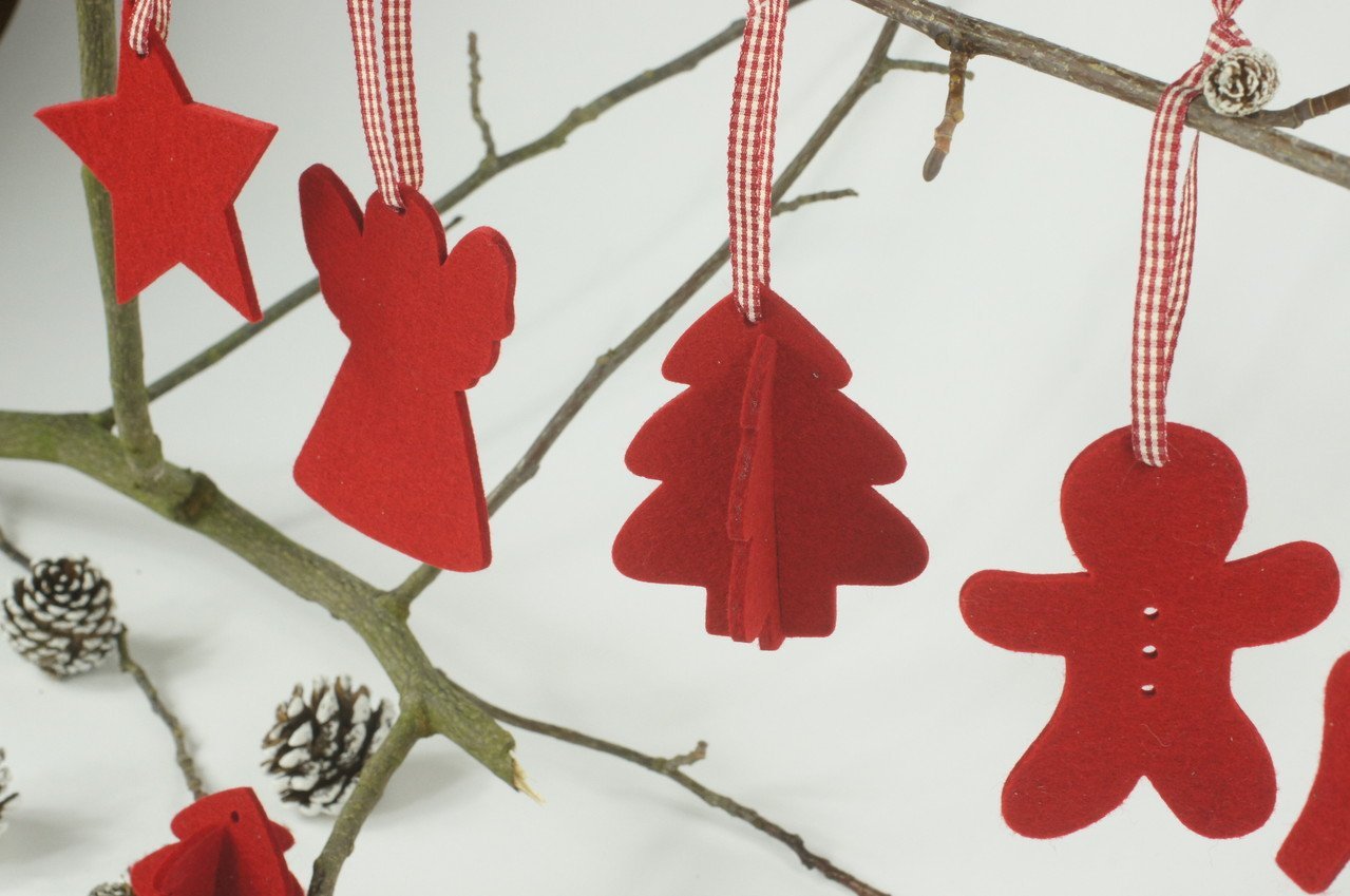 Weihnachtsanhänger Filz/ rot - 8-Natur