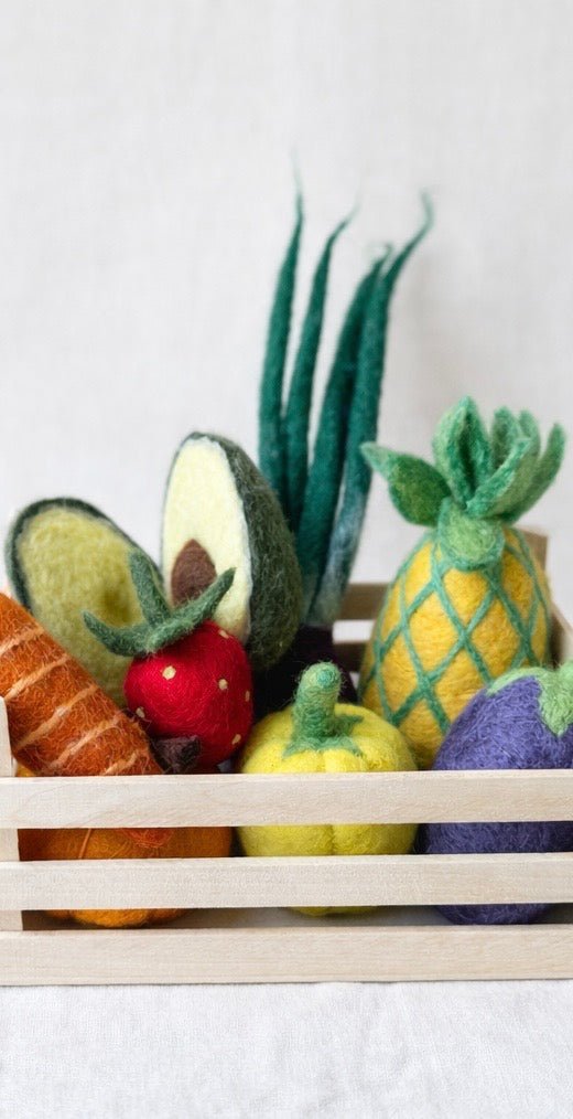 Neuer Gemüse und Obstkorb Handgefertigtes Filzspielzeug aus 100 % Wolle