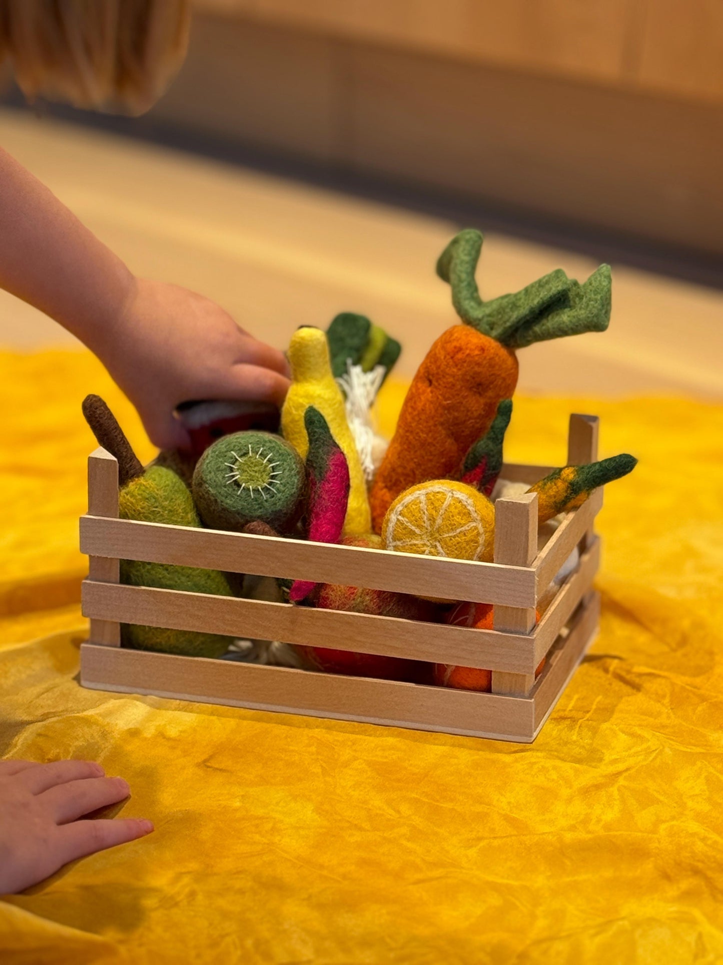 Gemüse und Obstkorb Handgefertigtes Filzspielzeug aus 100 % Wolle