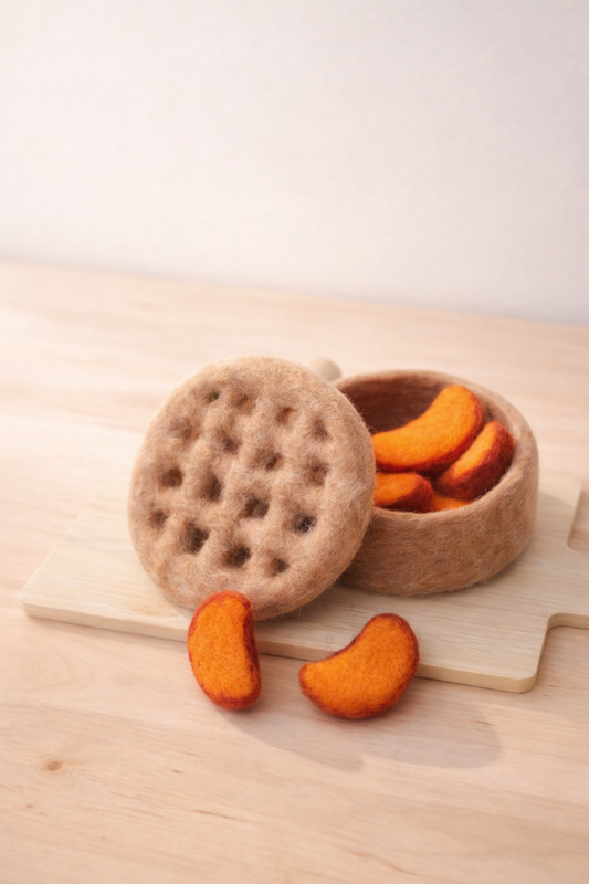 Pfirsichkuchen aus Filz für die Spielküche & Kaufladen