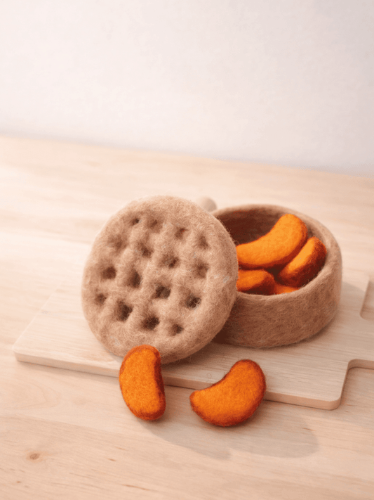 Pfirsichkuchen aus Filz für die Spielküche & Kaufladen