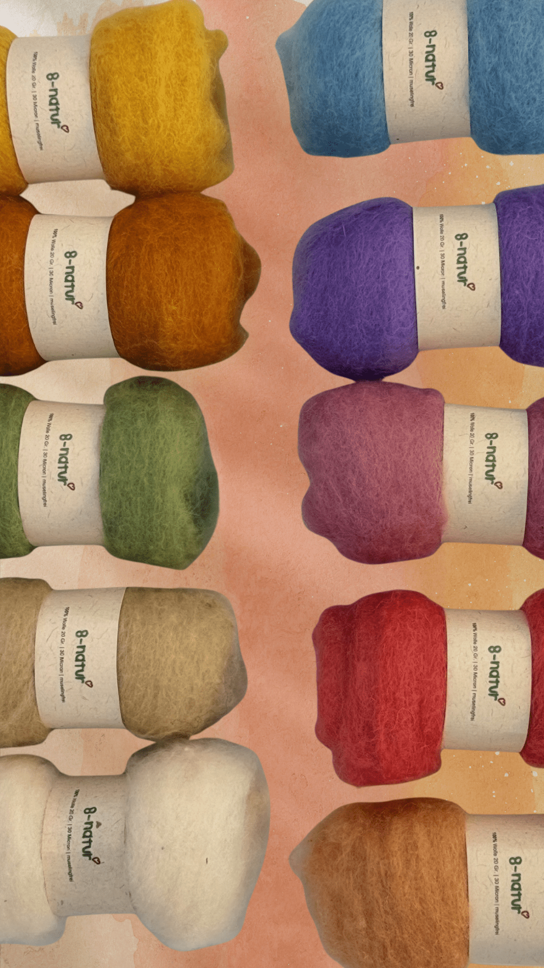 Wolle zum Basteln & Filzen – Pastellfarben, 200 g Set
