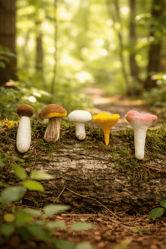 5er Set Filz Pilze – Handgemachtes Waldorf Spielzeug, natürliche Dekoration 🍄