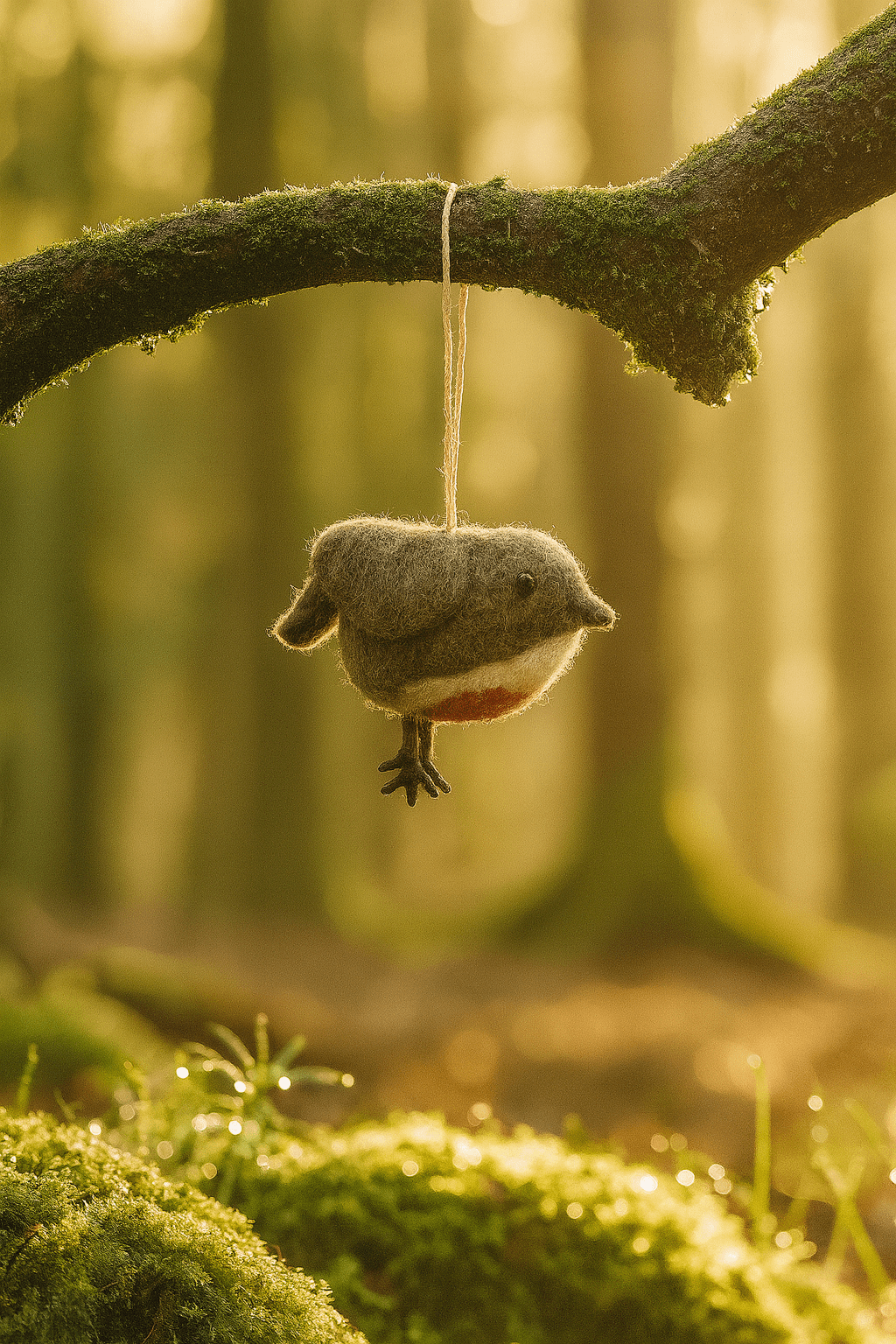 Rotkehlchen aus Filz – fliegender Anhänger für Fenster, Zweig & Jahreszeitentisch