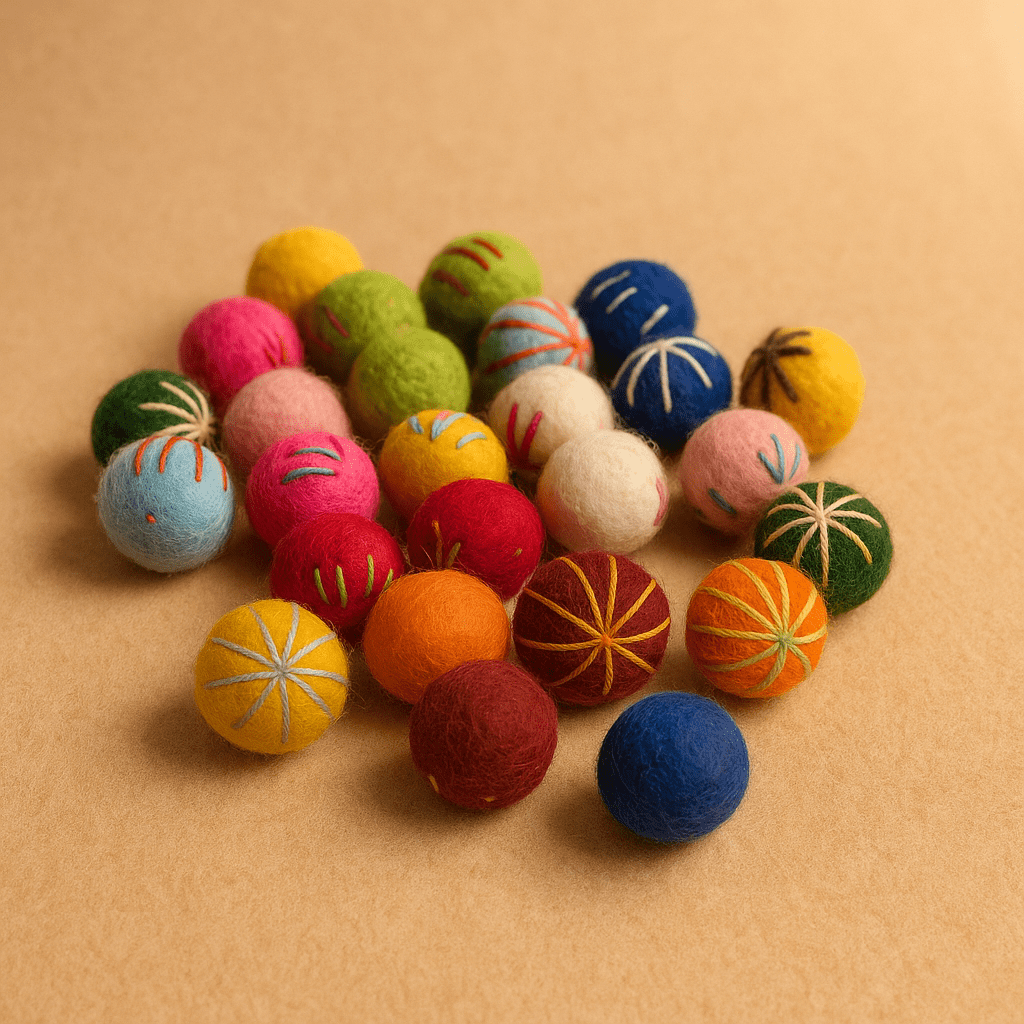 25 oder 50 Filzkugeln 2,3 cm, bestickt,bunt