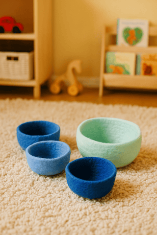 Filzschalen im 4er-Set – blaue Ordnung mit Sinn und Schönheit