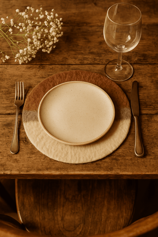 Runde Filzunterlage aus 100 % Wolle – Sandpfad · 2 Größen