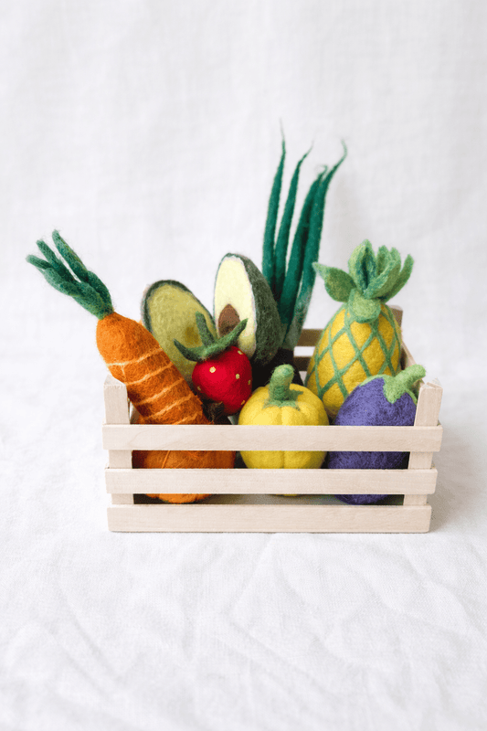 Neuer Gemüse und Obstkorb Handgefertigtes Filzspielzeug aus 100 % Wolle