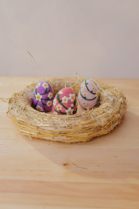 3 Filzeier mit Blumen Blütenrosa