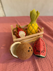 Filz Sommerkorb mit Früchten – Melone, Pitaya, Ananas & Kokosnuss