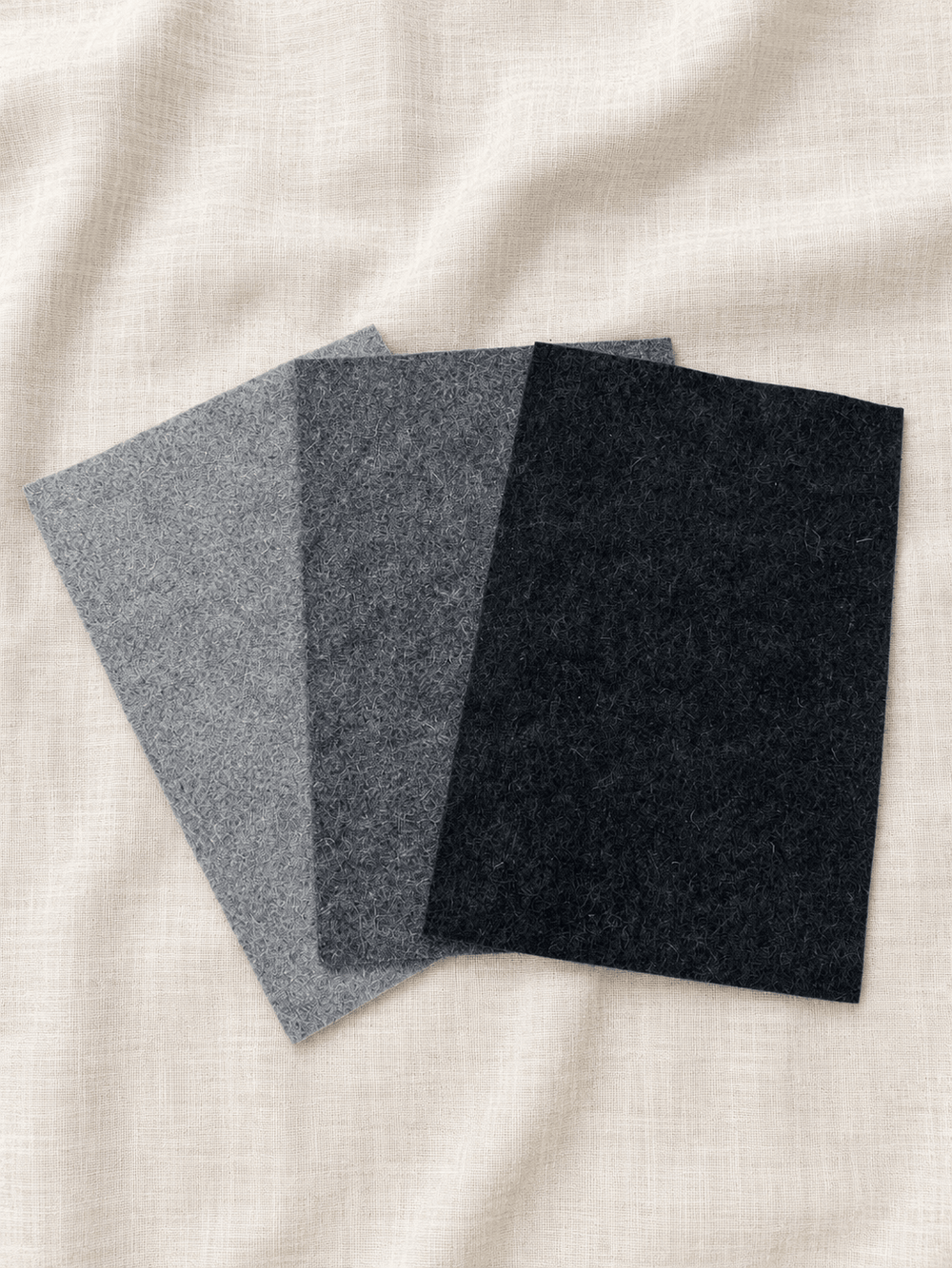 3 Stück Bastelfilz aus Wollfilz 20x30 cm, 1mm, Filzplatten, grautöne
