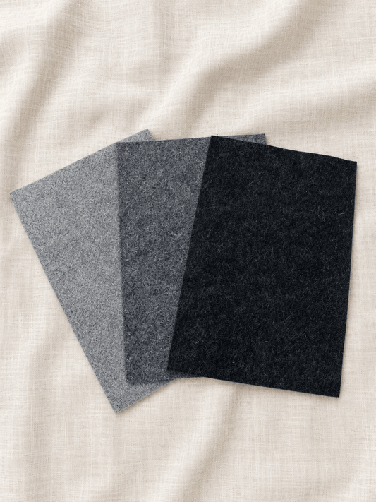 3 Stück Bastelfilz aus Wollfilz 20x30 cm, 1mm, Filzplatten, grautöne