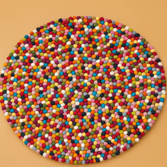 Filzkugelteppich bunt 140 cm Durchmesser