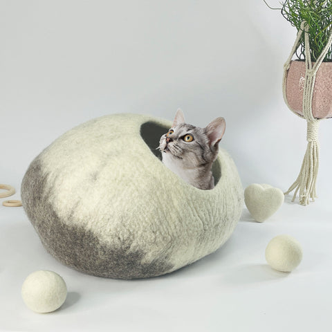 Katzenhöhle Leo dunkelgrau Filz 100% Wolle fair, ökologisch