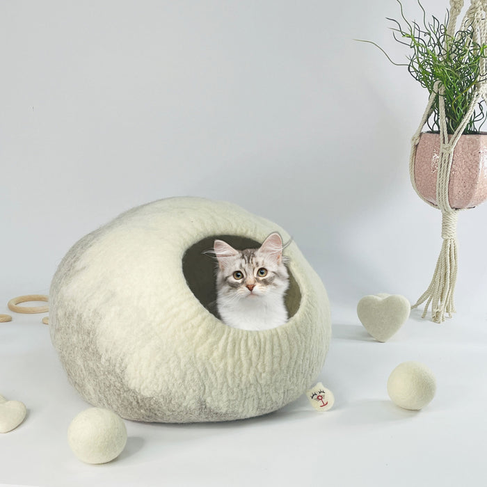 Katzenhöhle Bob hellgrau 100% Wolle fair, ökologisch und schadstoffgeprüft - 8-Natur