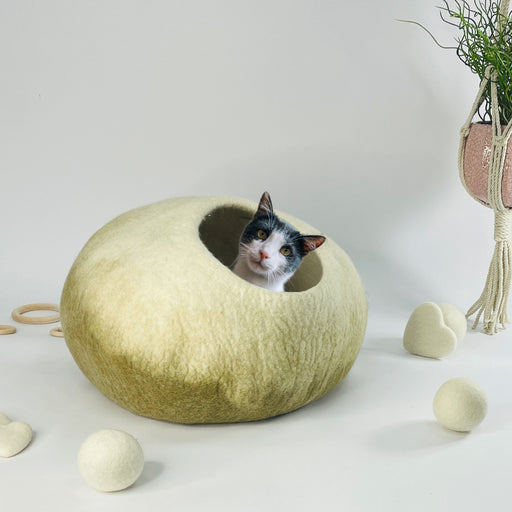 Katzenhöhle Mia oliv Filz 100% Wolle fair, ökologisch und schadstoffgeprüft - 8-Natur