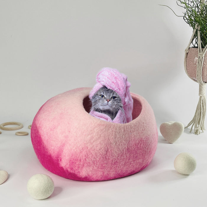 Katzenhöhle Louie pink Filz 100% Wolle fair, ökologisch und schadstoffgeprüft - 8-Natur
