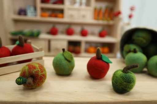 Gefilzte Wolle Schlüsselanhänger grün rot gelb Äpfel, Filz Obst