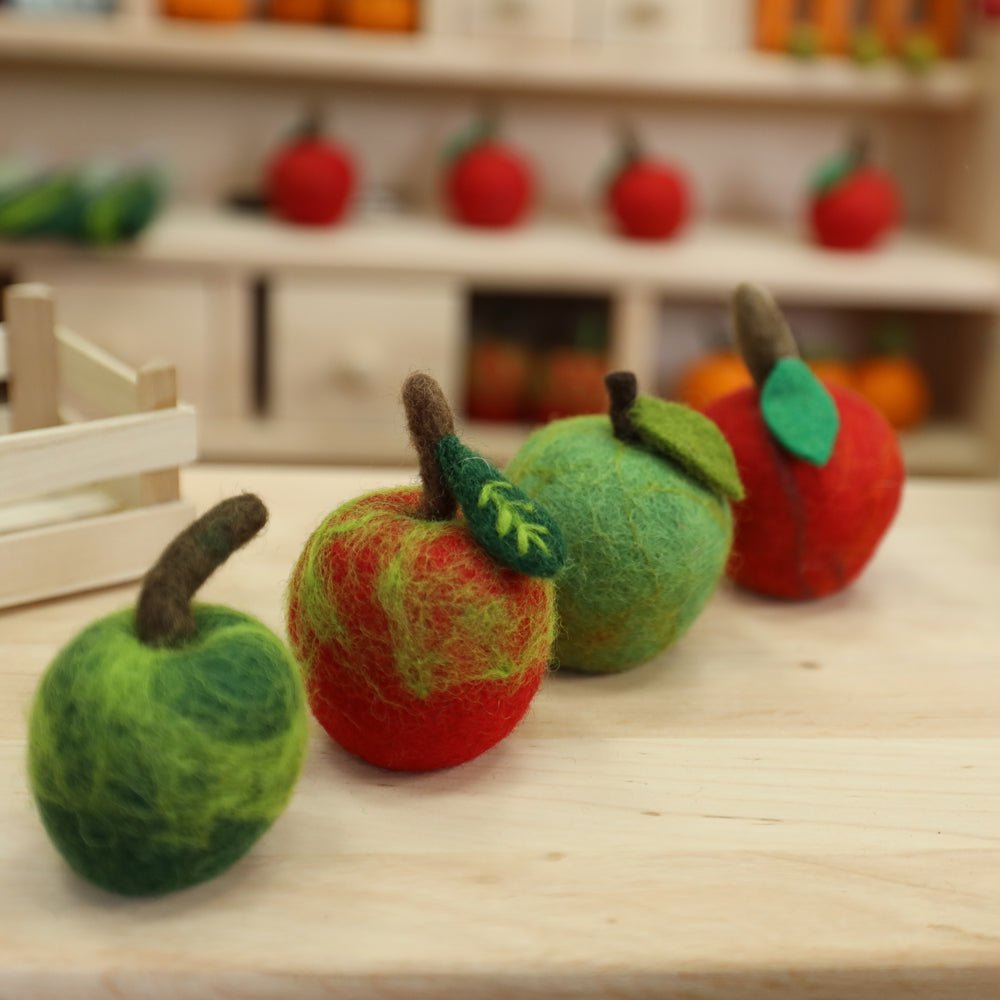 Apfel rot kaufladen zubehör holz Filz lebensmittel zubehör spielküche holz kinderküche zubehör kaufladen kinder