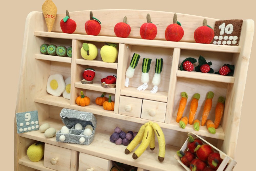 Apfel rot kaufladen zubehör holz Filz lebensmittel zubehör spielküche holz kinderküche zubehör kaufladen kinder
