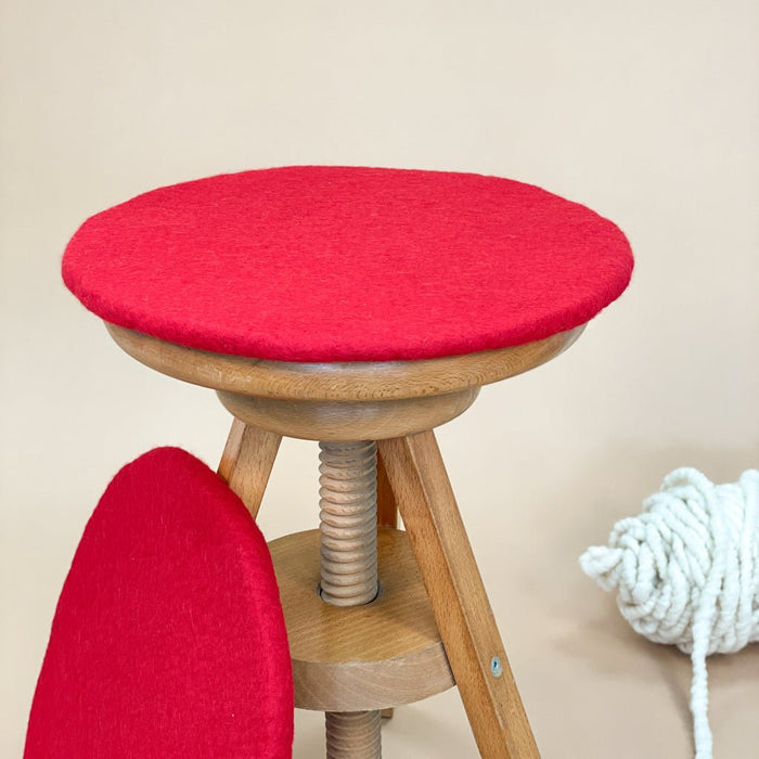 Sitzkissen Filz rund ca. 35 cm 100% Wolle als Stuhlkissen Farbe 15 rot—  8-Natur