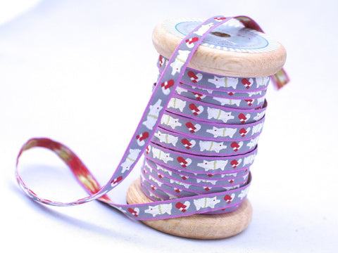 Webband, Schweinchen auf hell violett, 2 Meter